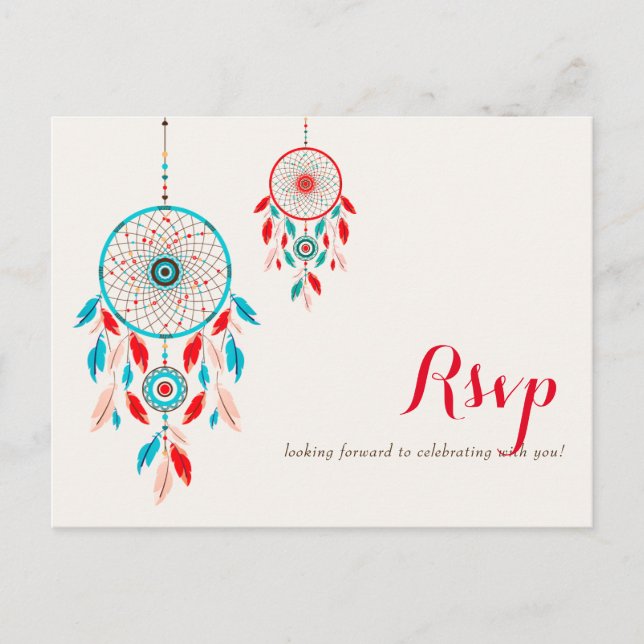 Boho Tribal fjäther Dreamcatcher Bröllop Vykort (Framsida)