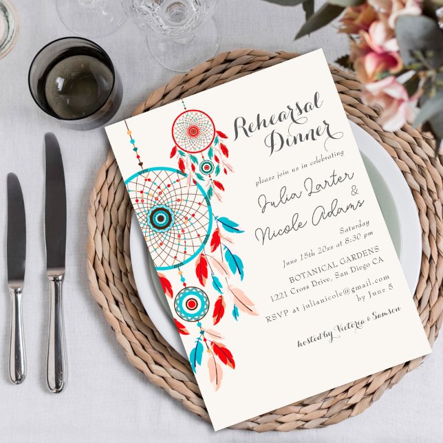 Boho Tribal Fjäther Dreamcatcher Rehearsal Dinner Inbjudningar (Skapare uppladdad)