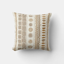 Boho Tribal Folk Art Geometrisk Brun Kastkudde