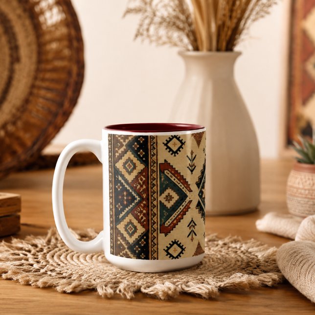 Boho Tribal Geometriskt Mönster Kaffe Mugg | Rusti (Skapare uppladdad)