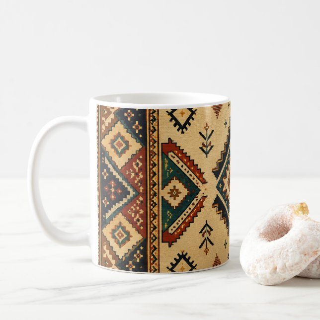 Boho Tribal Geometriskt Mönster Kaffe Mugg | Rusti (Med munk)