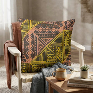 Boho Tribal Geometriskt Mönster - Mudcloth Aztec  Kudde