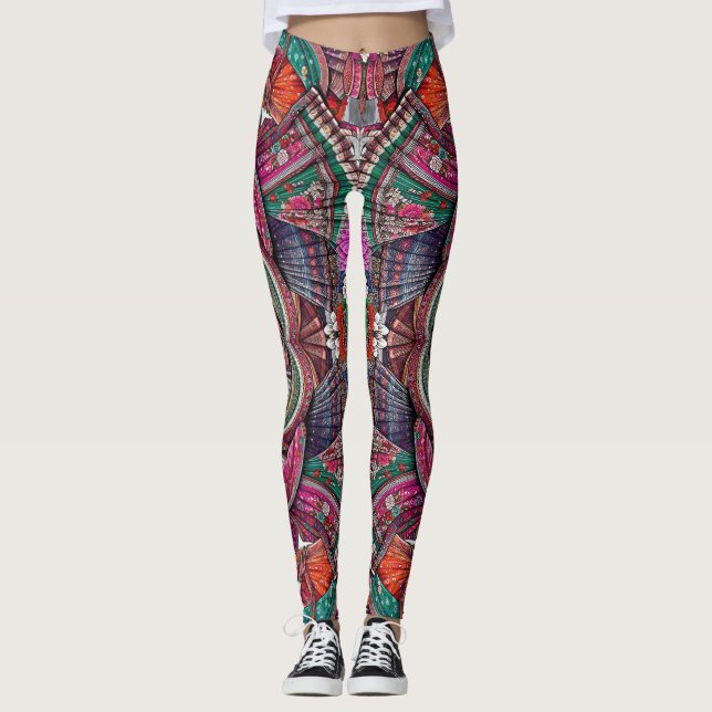 Boho Tribal Goddess Ethnic Art-Inspired Leggings (Framsida)