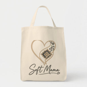 Boho Tribal Heart "Mjuk Mama" Elegant Typografi D Tygkasse