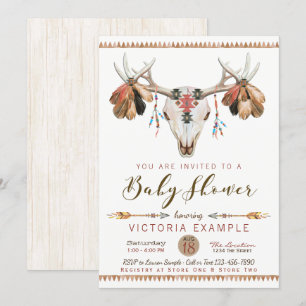 Boho Tribal Hjortskalle Baby Shower Inbjudningar