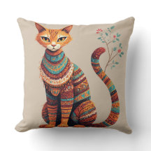 Boho Tribal Katt Illustration Söt Folklig Konst De