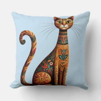 Boho Tribal Katt Söt Folkkonst med Blommor Kudde