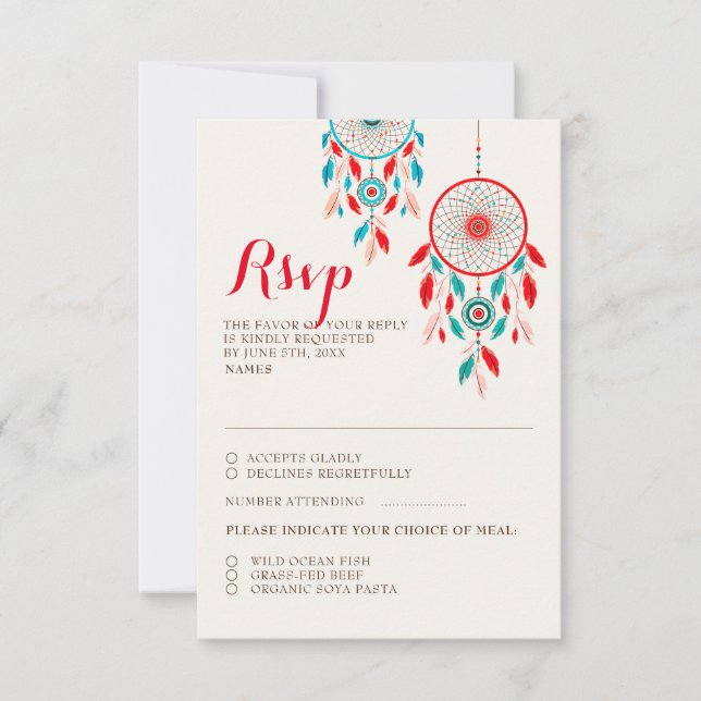 Boho Tribal-ludd Dreamcatcher Bröllop OSA Card (Framsida)
