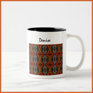 Boho Tribal Mönster Orange Guld och Black Två-Tonad Mugg