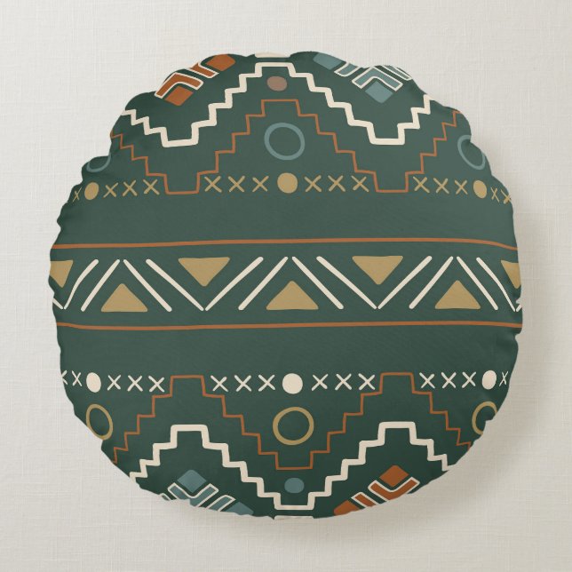 Boho Tribal Mönster Rund Kudde (Framsidan)