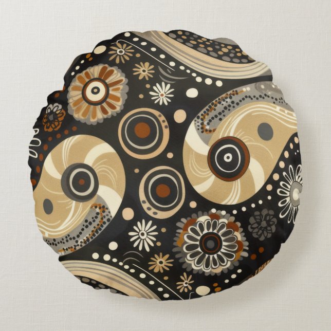 Boho Tribal Paisley & Mandala Kuddöverdrag Rund Kudde (Framsidan)