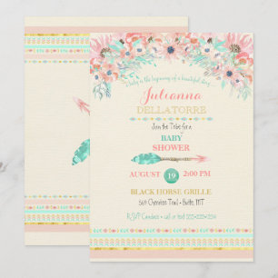 Boho Tribal Persika Mint Pil Form Blommor Vattenfä Inbjudningar