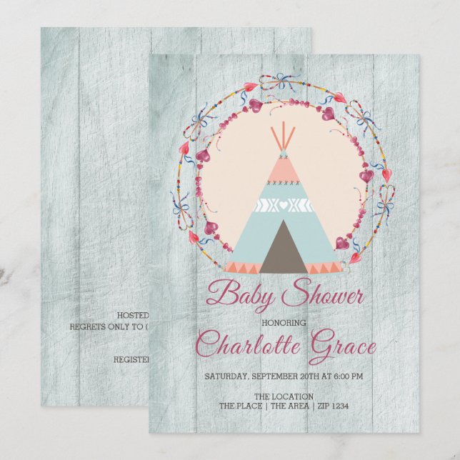 Boho Tribal Personlig Baby Shower Inbjudningar (Fram/baksida)