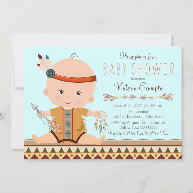 Boho Tribal Pojke Bebis Shower Inbjudningar (Framsida)