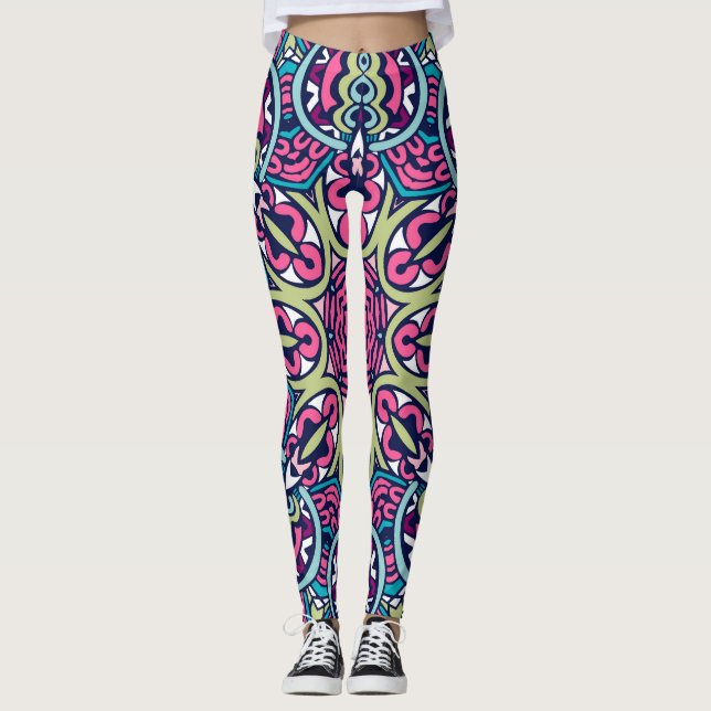 Boho Tribal Psychedelic Artistic Yoga Leggings (Framsida)
