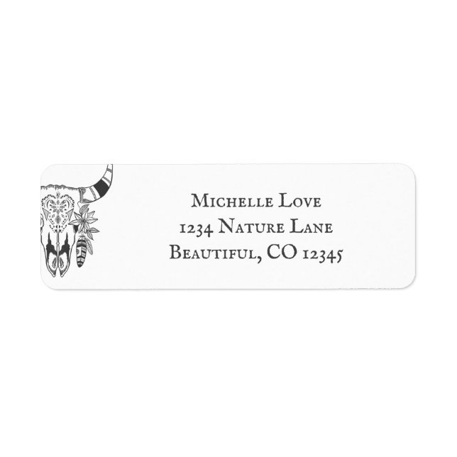 Boho Tribal Skull Bohemian Adress Returadress Etikett (Framsidan)