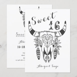 Boho Tribal Skull Bohemian Sweet sixteen Birthday Inbjudningar