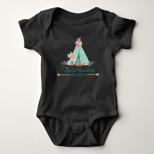 Boho Tribal TeePee-Äventyr Börjar Baby Flicka T Shirt (Framsida)