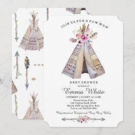 Boho Tribal Teepee Blommigt Baby Shower Inbjudningar
