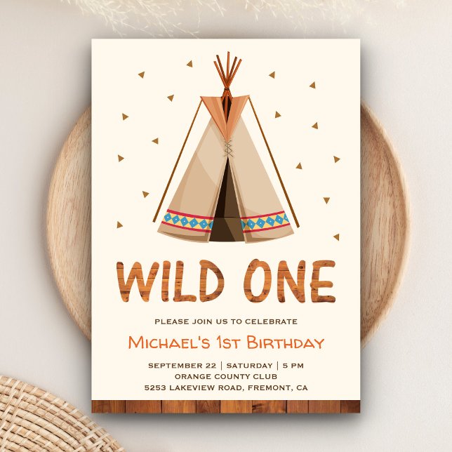 Boho Tribal Teepee Pojkar Vilda Första Födelsedag Inbjudningar (Skapare uppladdad)