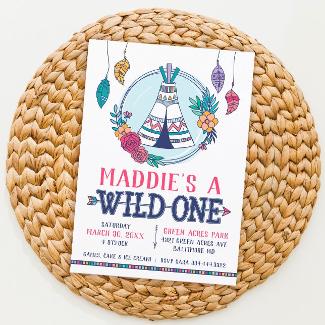 Boho Tribal Vild en första födelsedagsinbjudan Inbjudningar (Skapare uppladdad)
