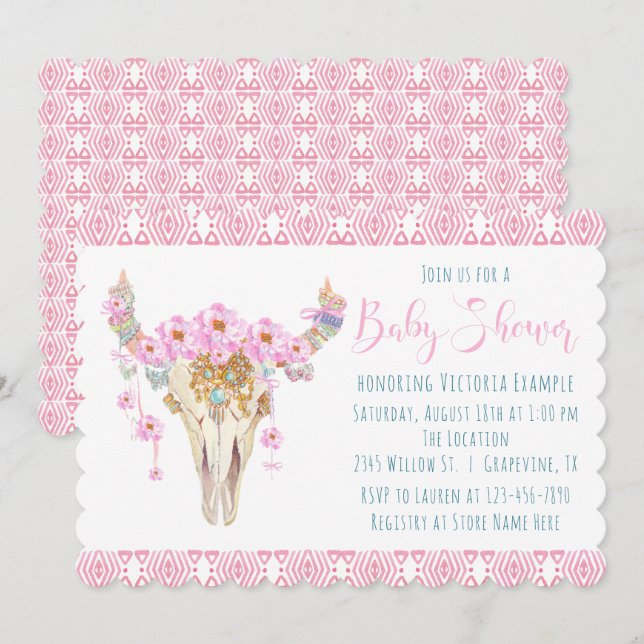 Boho Tribal Watercolor Baby Shower-inbjudningar Inbjudningar (Fram/baksida)