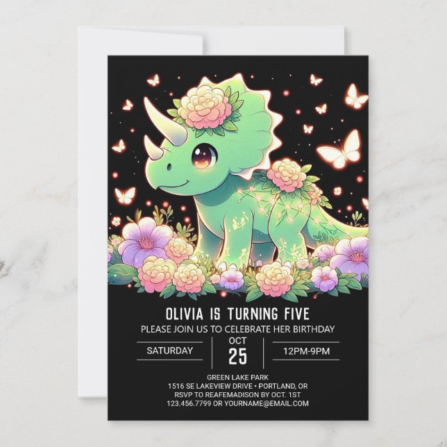 Boho Triceratops Dinosaur Digital Birthday Inbjudningar (Framsida)