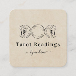 Boho Triple Måne Beige Sand Celestial Tarot Reader Fyrkantigt Visitkort