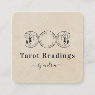 Boho Triple Måne Beige Sand Celestial Tarot Reader Fyrkantigt Visitkort
