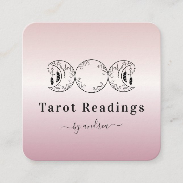 Boho Triple Måne Ro Guld Celestial Tarot Reader Fyrkantigt Visitkort (Framsida)