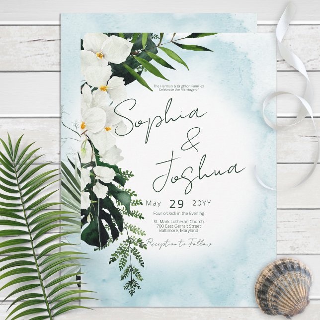 Boho Tropical Aqua Vatten Watercolor Bröllop Inbjudningar (Skapare uppladdad)