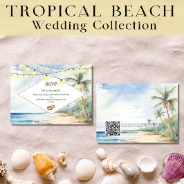 Boho Tropical Beach QR Code OSA Bröllop Anteckningskort