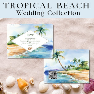 Boho Tropical Beach QR Code OSA Bröllop Anteckningskort