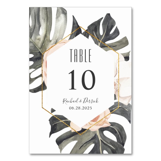 Boho Tropical Blommigt Bröllop eller Banquet Bordsnummer (Framsidan)