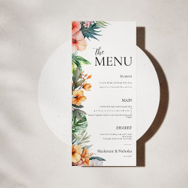 Boho Tropical Blommigt Bröllop Menu Meny