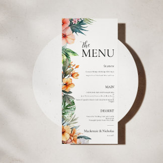 Boho Tropical Blommigt Bröllop Menu Meny