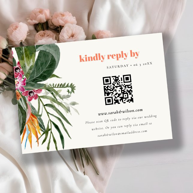  Boho Tropical Blommigt Bröllop QR Code OSA Tilläggskort (Skapare uppladdad)