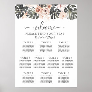 Boho Tropical Blommigt Bröllop Sittdiagram Poster