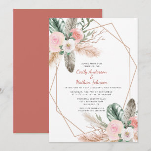 Boho Tropical Blommigt Feathers Pampas Grass Inbjudningar