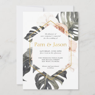 Boho Tropical Blommigt med Geometric Ram Bröllop Inbjudningar