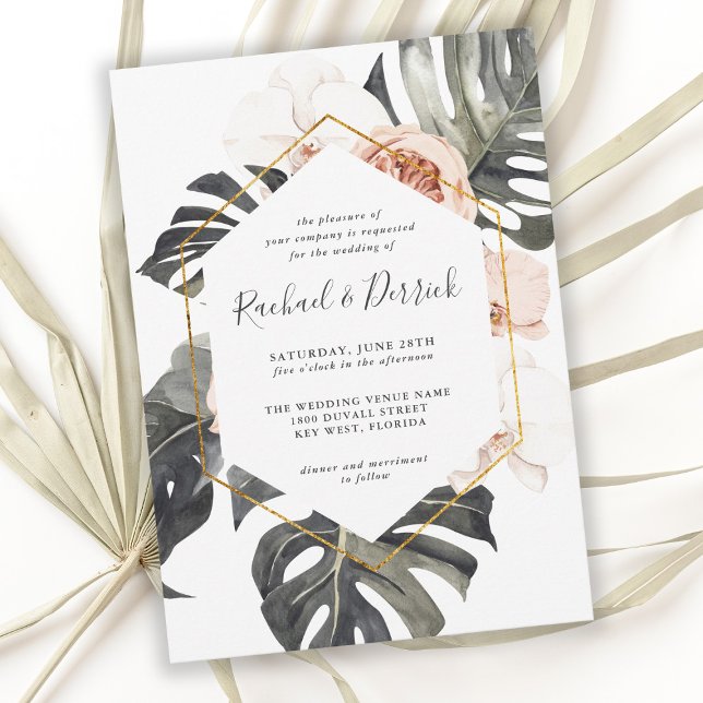Boho Tropical Blommigt med Geometric Ram Bröllop Inbjudningar (Skapare uppladdad)