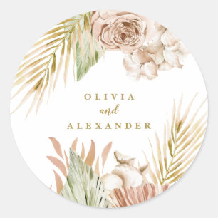 Boho Tropical Blommigt och Handflatan Bröllop Runt Klistermärke