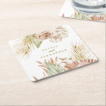 Boho Tropical Blommigt och Handflatan bröllop Underlägg Papper Kvadrat<br><div class="desc">Boho Tropical Blommigt och Handflatan Bröllop monogram underlägg.</div>