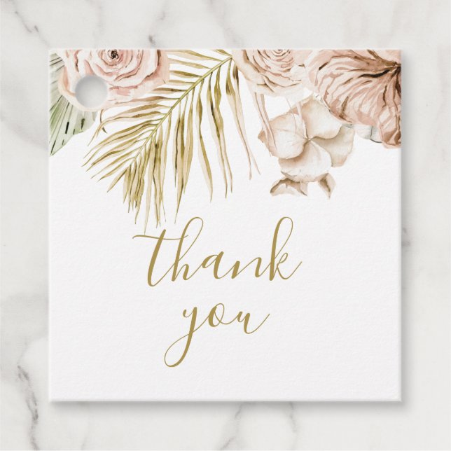 Boho Tropical Blommigt och Handflatan tack Gåvor Etiketter (Framsida)