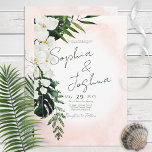 Boho Tropical Blush Watercolor Wedding Invitation Inbjudningar<br><div class="desc">This design features beautiful,  lush tropic greenery and white florals on a soft peach blush watercolor background. Perfect for the destination or beach wedding. Created by Simply Farmhouse Press.</div>