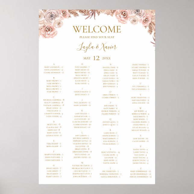 Boho Tropical Botanical | Alfabetiskt säte Poster (Framsidan)