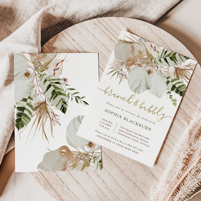 Boho Tropical Botanical Blommigt | Brunch och Bubl Inbjudningar (Skapare uppladdad)