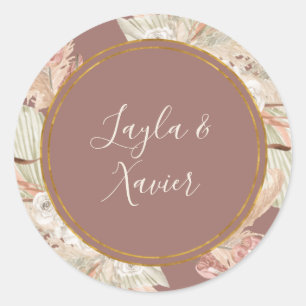 Boho Tropical Botanical   Dusty Ro Kuvert försegli Runt Klistermärke