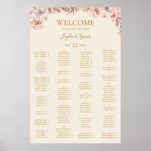 Boho Tropical Botanical Ivory Alfabetical Seating Poster