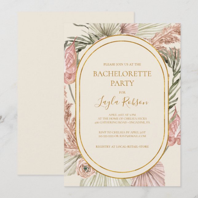 Boho Tropical Botanical | Ivory Bachelorette Party Inbjudningar (Fram/baksida)
